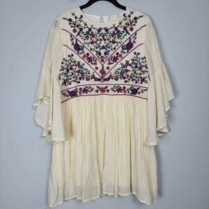 Altard State Womens Floral Embroidered Mini Dress Size Small Cream Boho Hippie